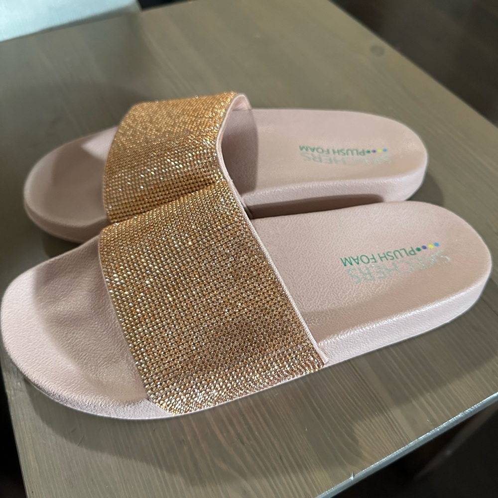 Stylish Pink and Gold Slide Sandals